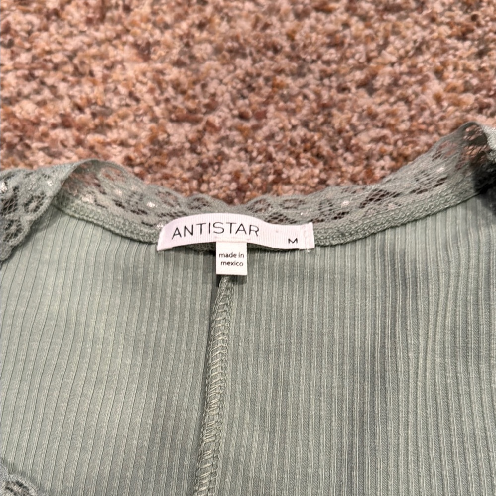 Green Ribbed Women's Top - Picture 2 of 5
